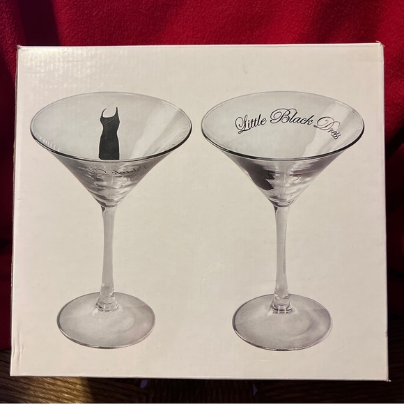 VTG CLASSY LONG STEM MARTINI / COCKTAIL GLASSES (2)  " LITTLE BLACK DRESS" BOXED - Picture 2 of 4